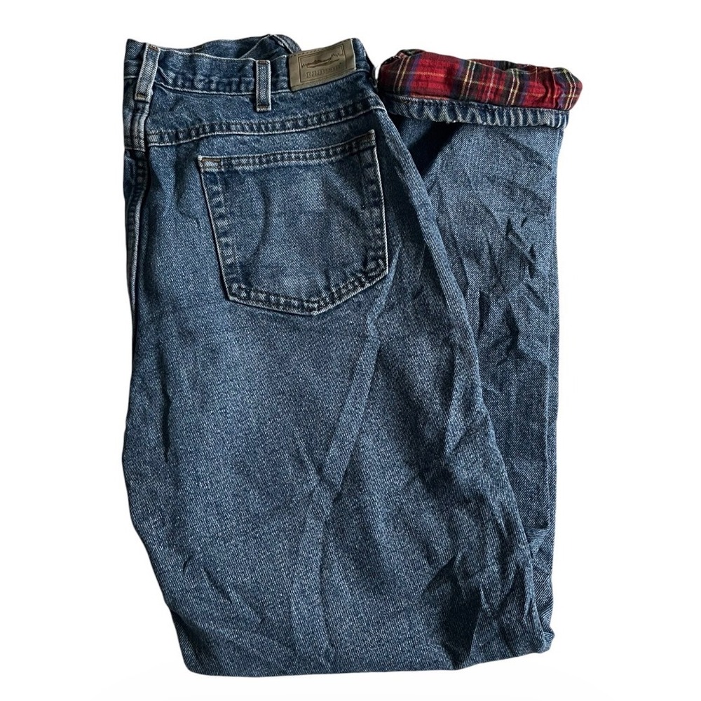 LL Bean Mens 33x30 Regular Fit Flannel Lined Jeans Blue Straight Leg Denim Warm